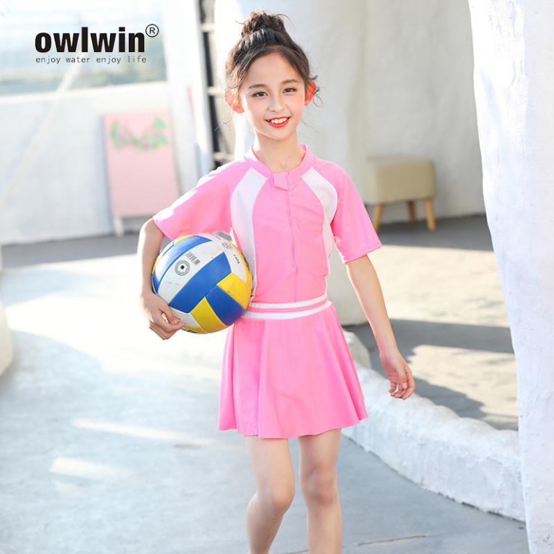 

Two-wear Skirt-style One-piece Children's Swimsuit Short-sleeved Sunscreen Quick-drying Boxer Suit Girls Suits
