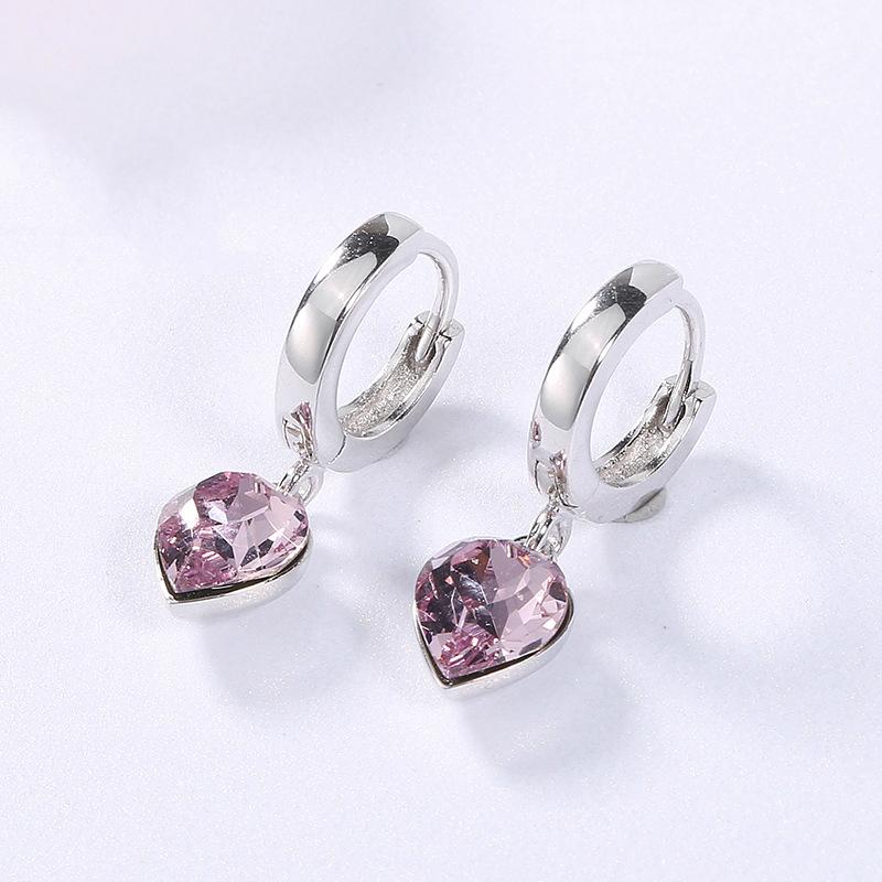 Dangle & Chandelier S925 Sterling Silver Red Love Earrings Simple Earings For Women Jewelry Pink-image-698727799