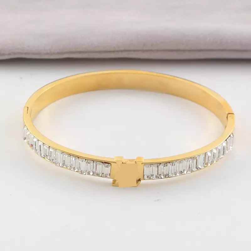 

Titanium Steel High Polished Full diamond Bangle Women Love Designer Bracelets