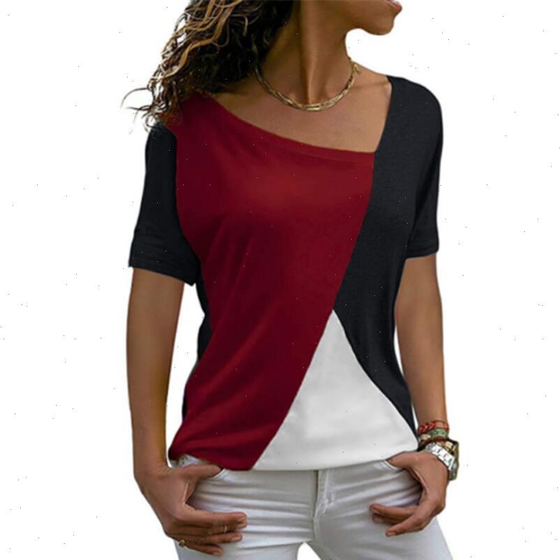 

coming women t shirt thin summer casual shirts short sleeve fashion patchwork slim irregular clothes long, White