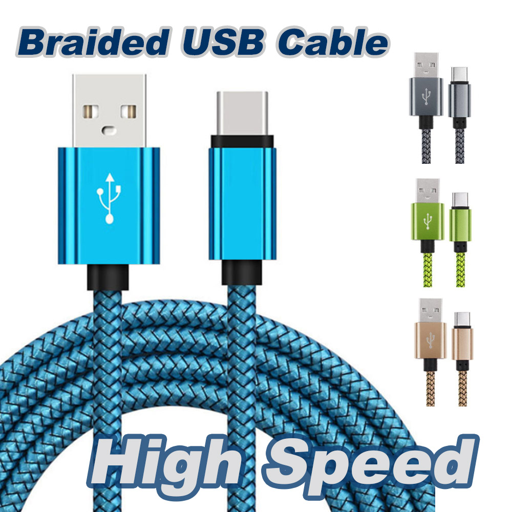 

Type C USB Cables Fast Charging Data Sync Strong Braided Micro charger cable for Universal Cellphones, Blue