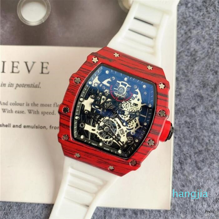 

High Quality Stopwatch Quartz Watch Battery Rubber Silicone Analog Skeleton Dial Designer Mens Wristwatches, As pic