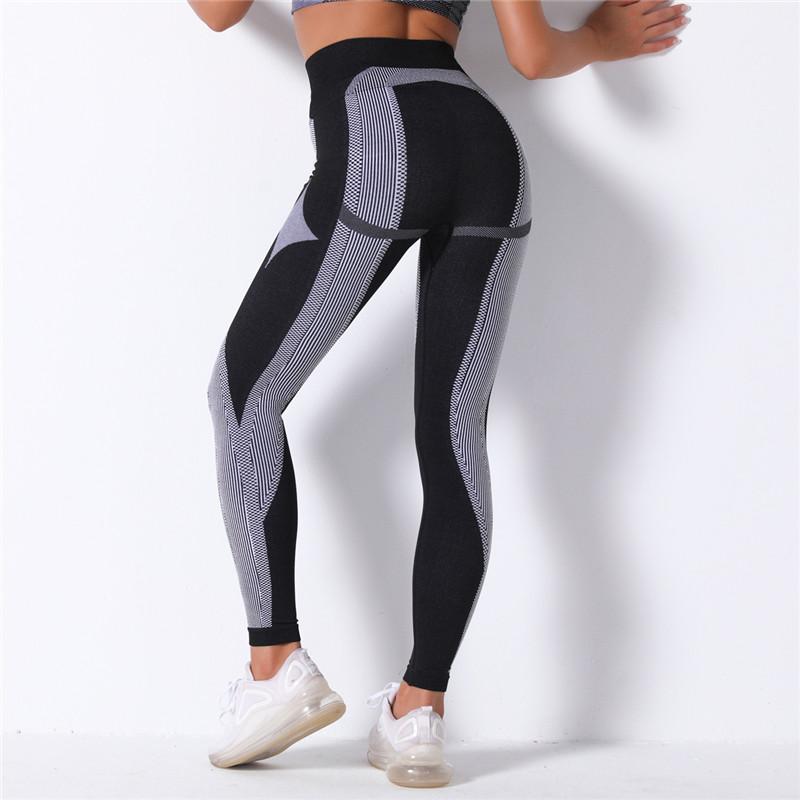 

Women' Leggings Rooftrellen 15%Spandex High Waist Women Seamless Fitness Pants Striped Running Push Up Stretch Sports, Blackgreen