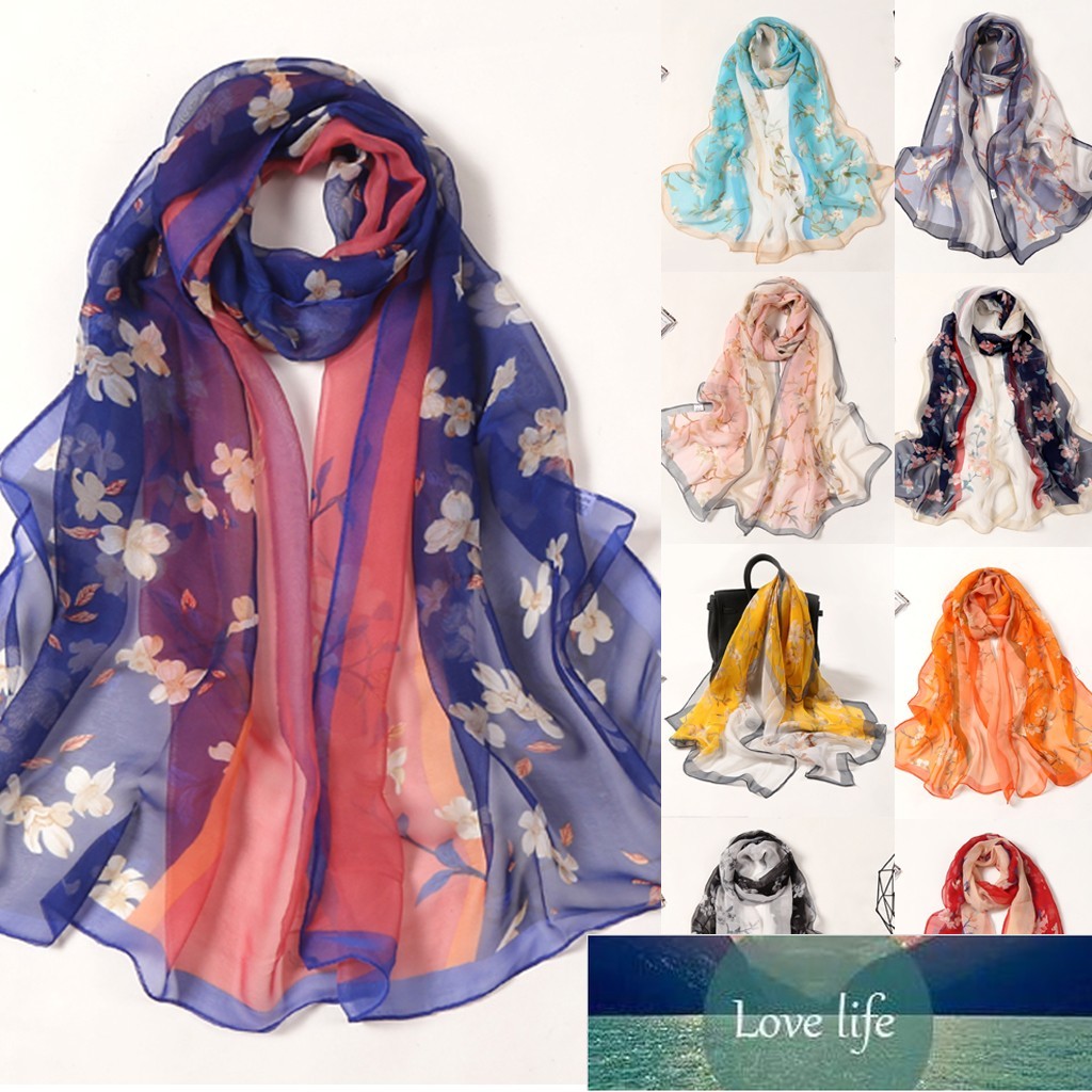

Fashion Women Flower Print Scarves Shawl Ladies Long Soft Wrap Scarf Simulation Silk Shawl Scarves 160x50CM Summer Beach Shawl