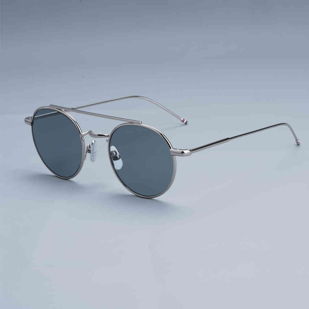 

Thom Vintage Alloy Sunglasses Retro Round Metal Eyeglasses Frame for Male and Female Blue lens, White;black