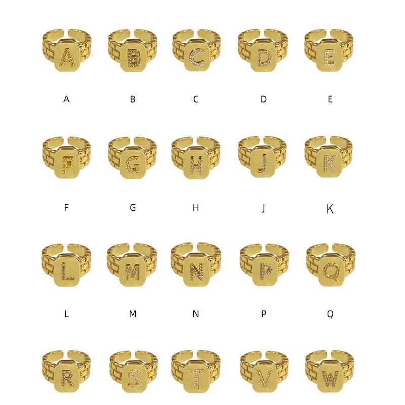 

Cluster Rings High Quality Adjustable Free Strap Style Square Exquisite A-Z Capital CZ Letter Name Custom Ring For Women Jewelry