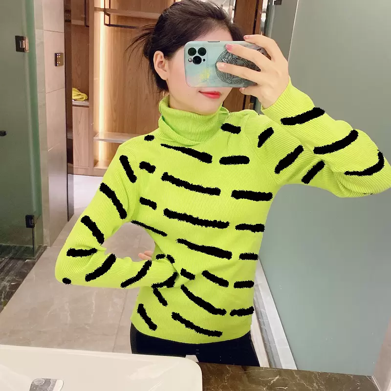 

Autumn Winter Fashion Women Turtleneck Sweater Slim Fit Pullover Knitwear Letter Printed Long Sleeve Sweaters, White