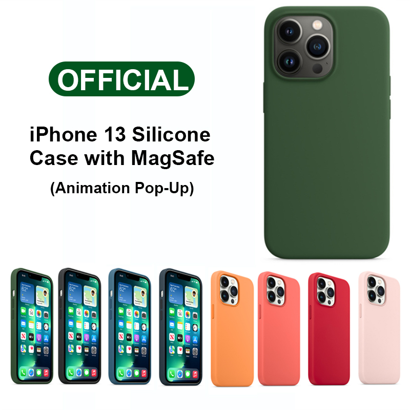 

Official Silicone Covers Cases with MagSafe Animation Pop up for Apple iPhone 13 Mini Pro Max Cell Phone Silicon Case Support Wireless Charging 8 Colors, Clover