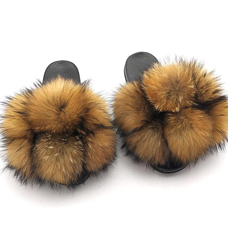 

Women Furry Slippers Ladies Shoes Cute Plush Hair Fluffy Sandals Women's Fur Winter Warm, Black