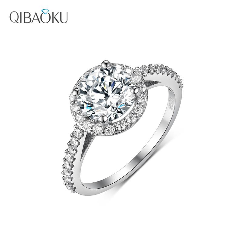 

Cluster Rings Solid 14k White Gold Petite Halo Moissanite Engagement Ring For Women Luxury Jewelry With Center Round