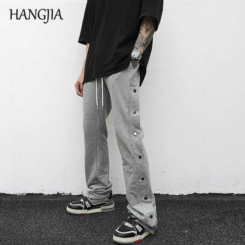 

Urban Streetwear Mens Flared Sweatpants Hip Hop Side Buttons Removable Wide Leg Sweatpant Women Harajuku Flare Trousers Mens C0607, Black