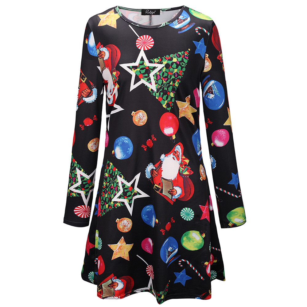 

Christmas Halloween Horror Print Plus Size Women' Dress Women' Comfortable Loose Party Holiday Show Long Sleeve, Picture1