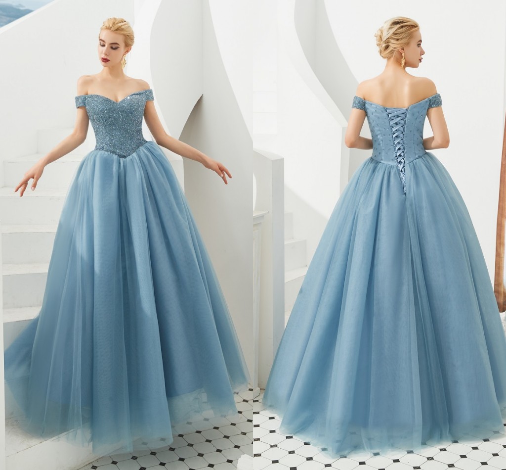 

Amazing Light Blue Prom Dresses robe de bal longue Backless Party Gowns Sweep Train Elegant, Black