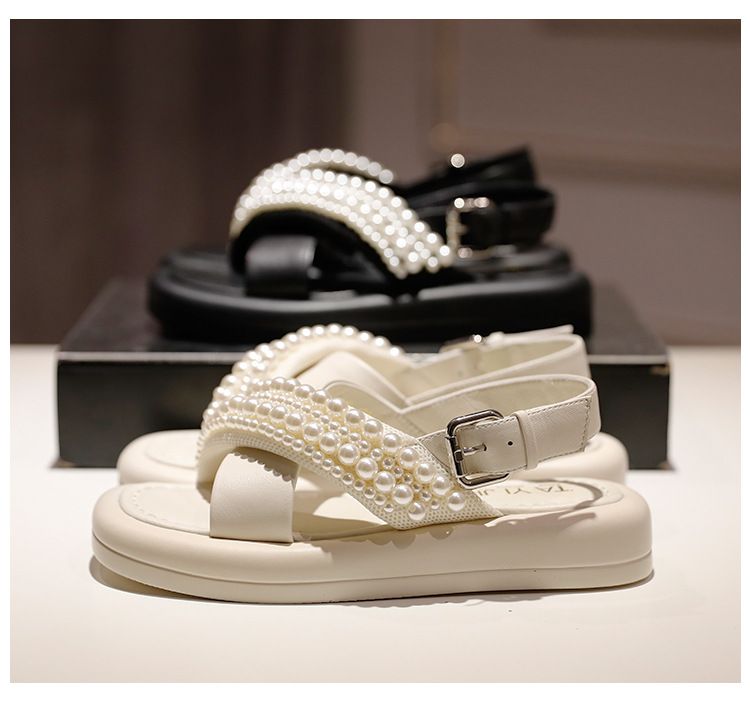 

Pearl Sandals Women's Summer Flat-bottomed Roman Soft Platform Casual Shoes, Black