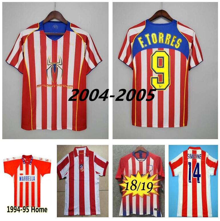 

18 19 Atletico Madrid retro soccer jerseys 1994 1995 2004 2005 F.TORRES#9 SIMEONE#14 HOME vintage classic football shirt, Black;yellow