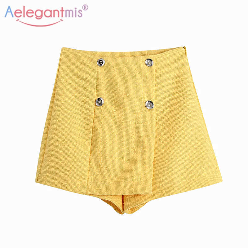 

Aelegantmis Office Lady High Waist Shorts Skirt Button Solid Korean Chic Women Blue Fashion Casual Short Pants 210607, Sky blue