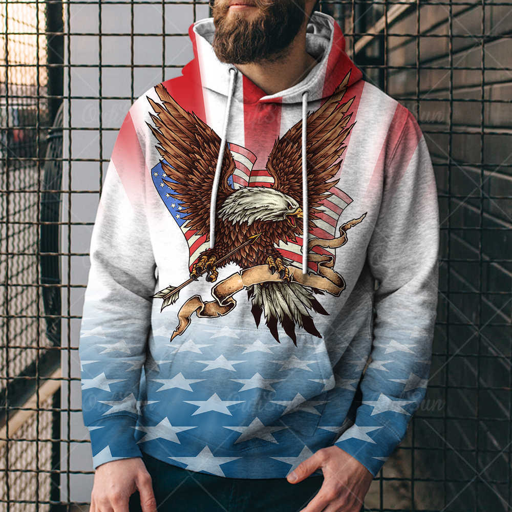 

spring autumn wind fashion american flag eagle print men's 3d sweater trend pullover hoodie 44h, Black