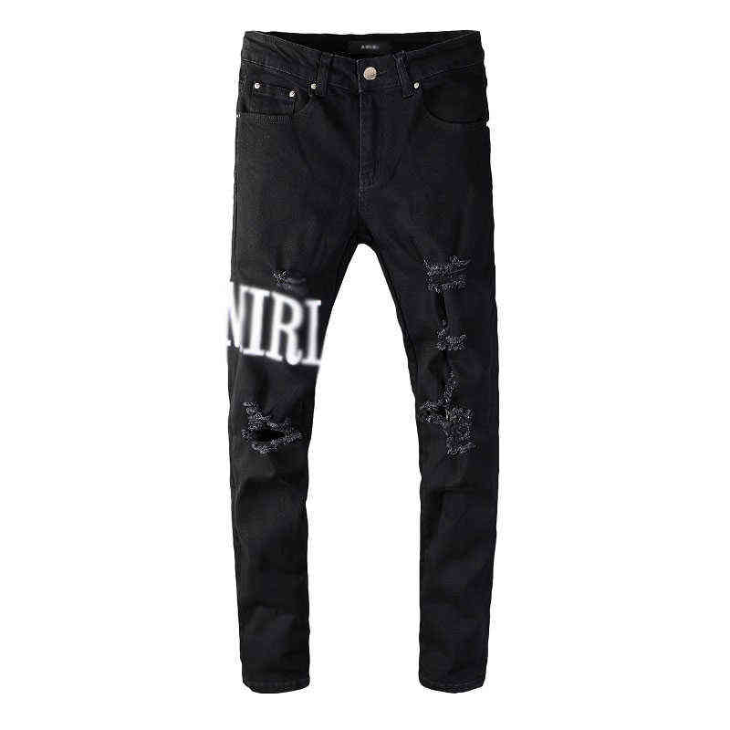 

Fashion New Design Amirys Hot-sell Ripped Vintage Elastic Breathable Long Pants Men's Plus Size Denim Jeans, Black3