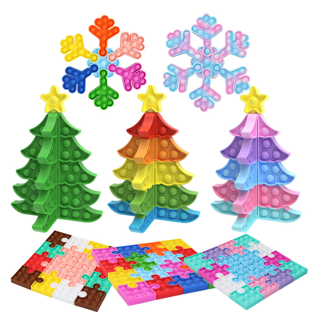 

Christmas Trees Fidget Reliver Stress Toy Rainbow Santa Claus Push Bubble Antistress Adult Children Sensory Toys