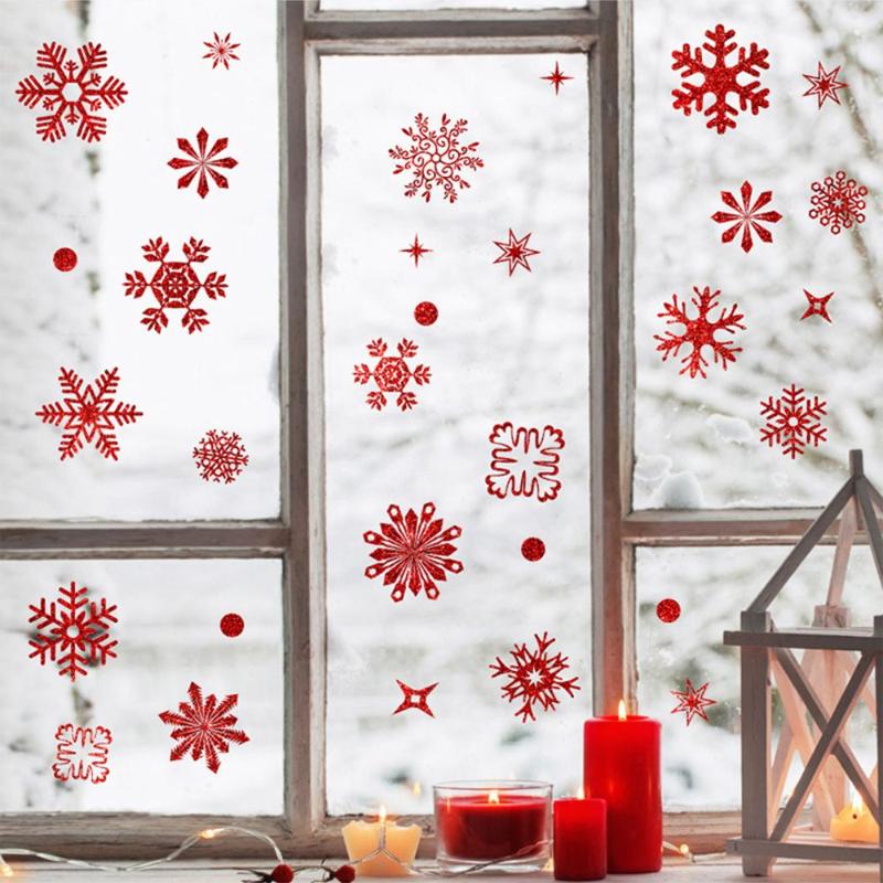 

Gift Wrap 9 Sheets Christmas Window Sticker Snowflake Glitter Snow Pattern Cute Decal Clings For Decoration Party Supplies