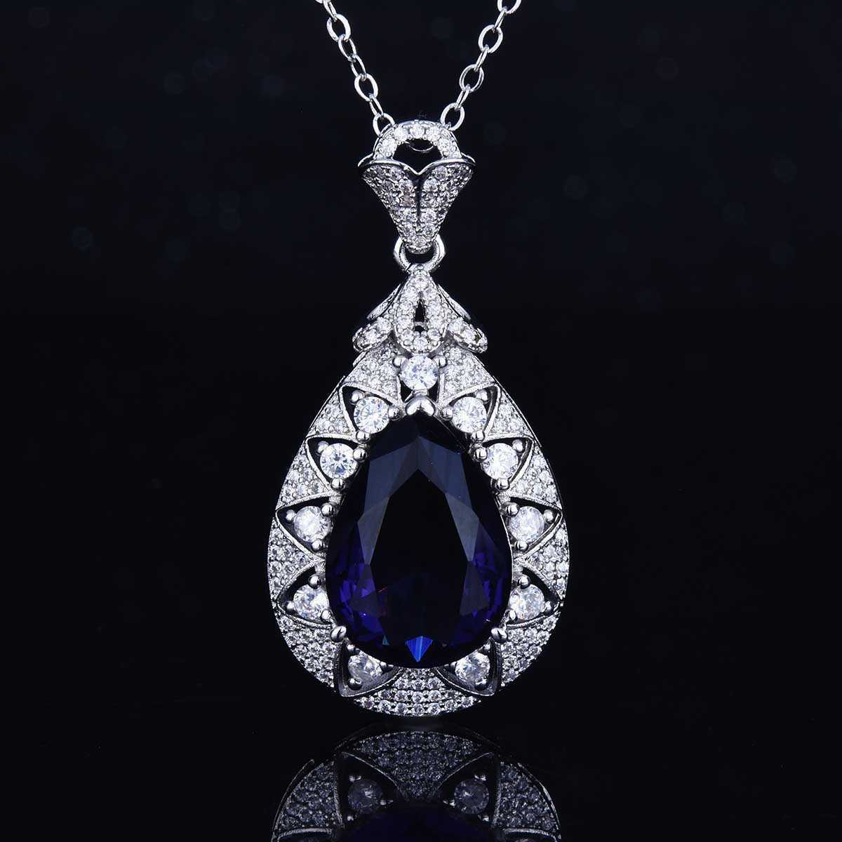

New 925 Silver Drop Pear-shaped Necklace Group Inlaid Full Diamonds Luxury Purple Pendant for Women Exquisite Jewelry Wholesale