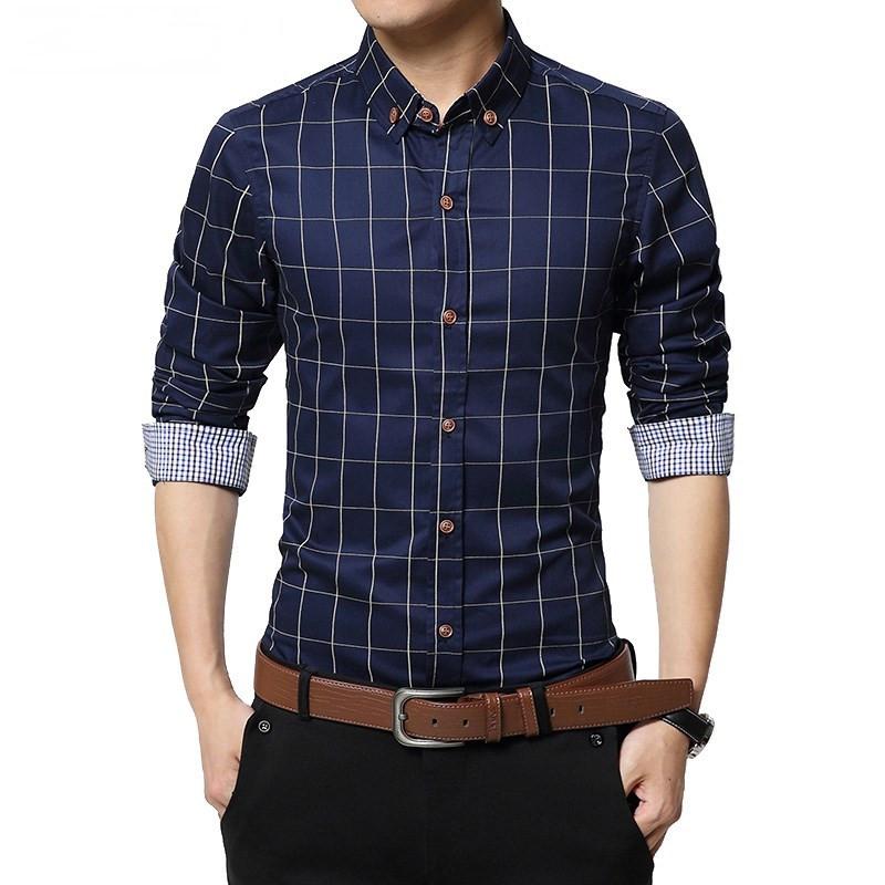 

Men's Casual Shirts 2022 Spring And Autumn Fashion Brand Shirt 100% Cotton Business Plaid Slim Long Sleeve, White;black