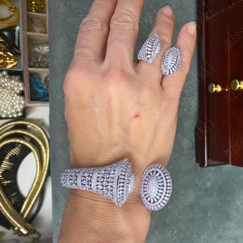 

Earrings & Necklace Missvikki High Quality Luxury Noble Gorgeous Big Bangle Ring For Women Bridal Wedding Party Show Jewelry Sets Perfect Gi, Silver