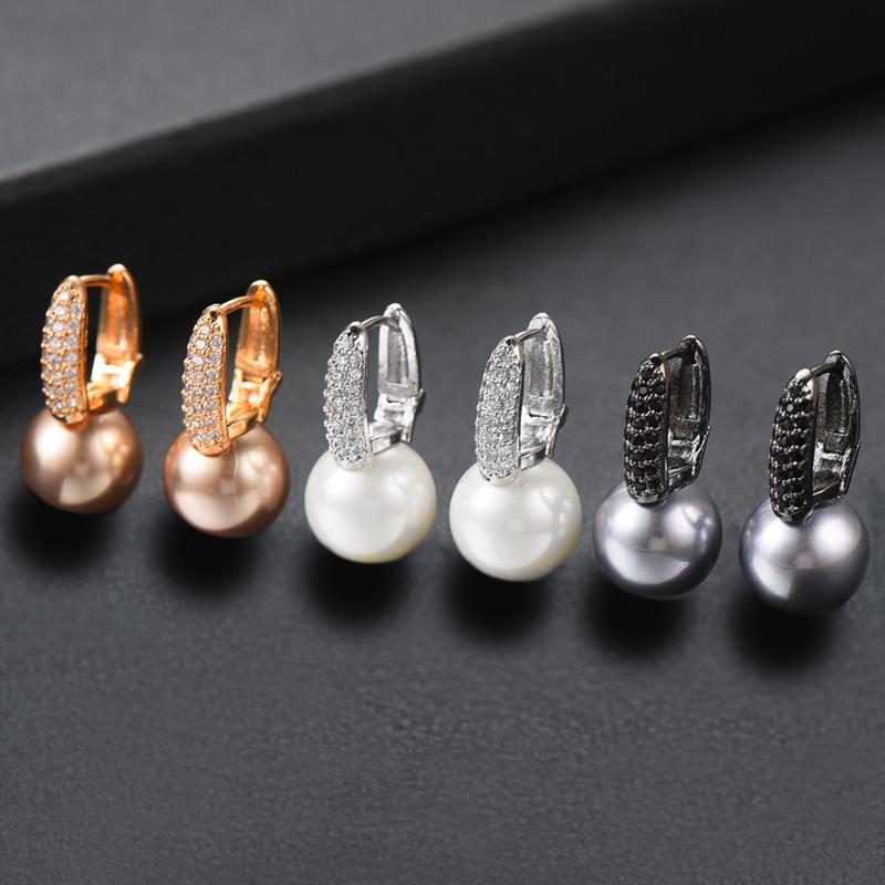 Luxury Iregular Geometry Trendy Cubic Zirconia Pearl Earrings For Women Wedding Party Earring High Jewelry Addiction Hoop & Huggie-image-670899725