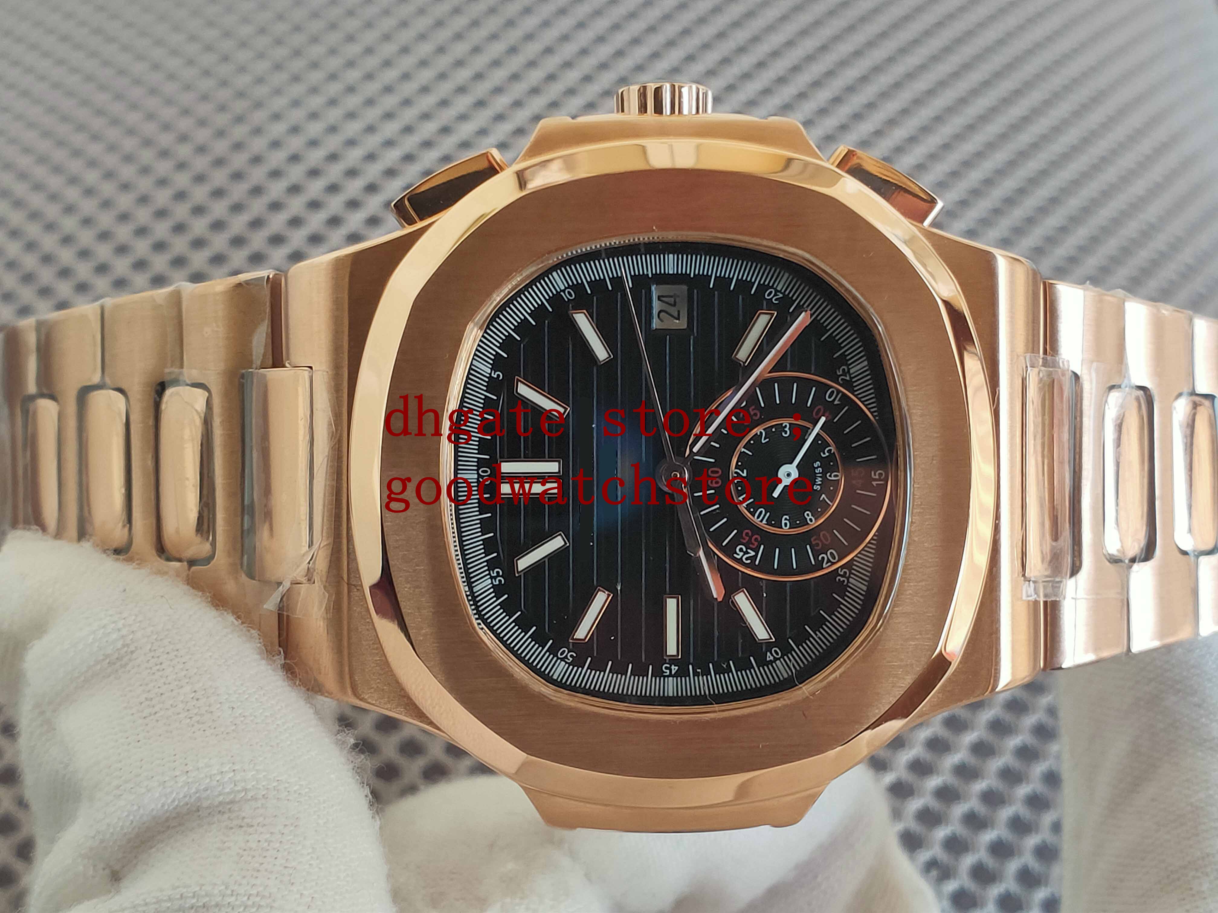 

Men Wristwatches 40mm Quality Cal.324 PVD 5980/1R-001 18k Rose Gold bracelet Sapphire Glass Mechanical Transparent Mens Black dial Watches