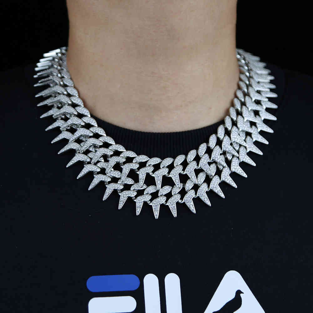 

New Iced Out 23mm Miami Box Clasp Cuban Chain Heavy Spike Shape Necklace Pave Shiny 5a Cubic Zircon Bling Hip Hop Men Jewelry X0509