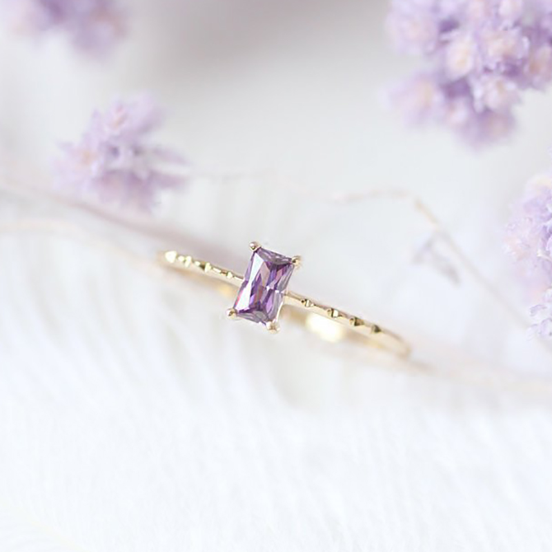 

Ring For Women Korean Style Square Purple Cubic Zirconia Light Yellow Gold Color Fashion Jewelry Gift For Girls KBR011