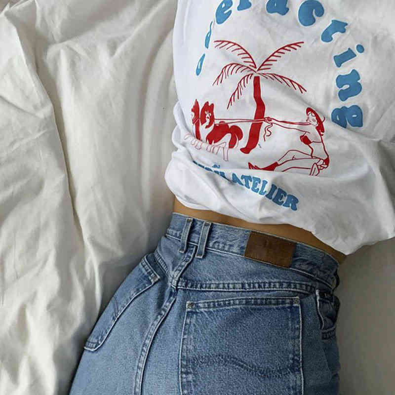 

Women' T-Shirt T-shirt lovers summer Korean student net red one male and female short sleeve top fashion Y6G7, White