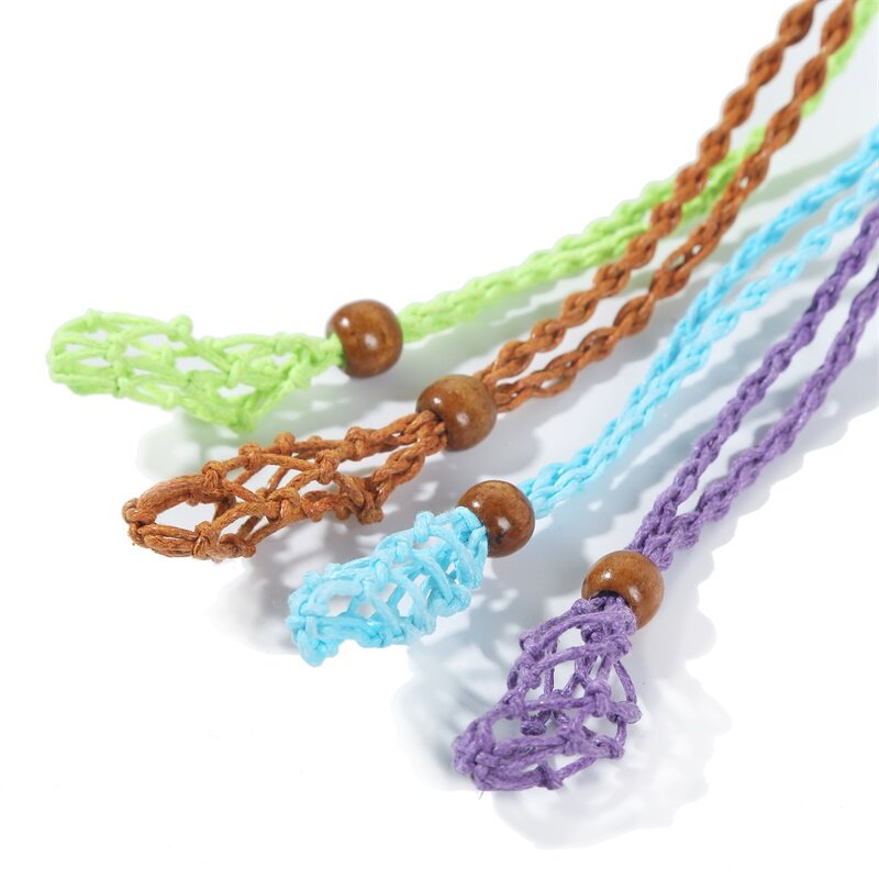 

2021 Eco-Friendly Linen Cord Bead Necklace Interchangable Macrame Hemp Stone Pendant Pouch Jewelry Jeweled mesh
