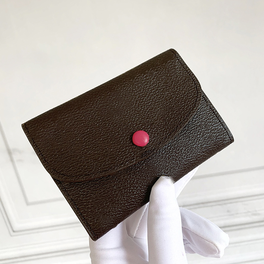 

ROSALIE Wallet Women Hasp Coin Purse Leather Slots Wallets Fashion Card Holder Purses Woman Clutches Bag with box, Brown flower pink