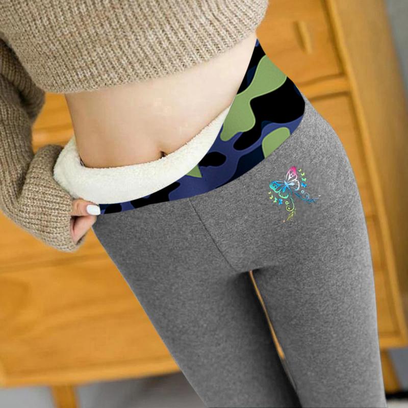 

Women' Leggings Winter Women Velvet Warm Pants Hight Waist Butterfly Print Camouflage Splice Keep Stretchy Legging, D-gray
