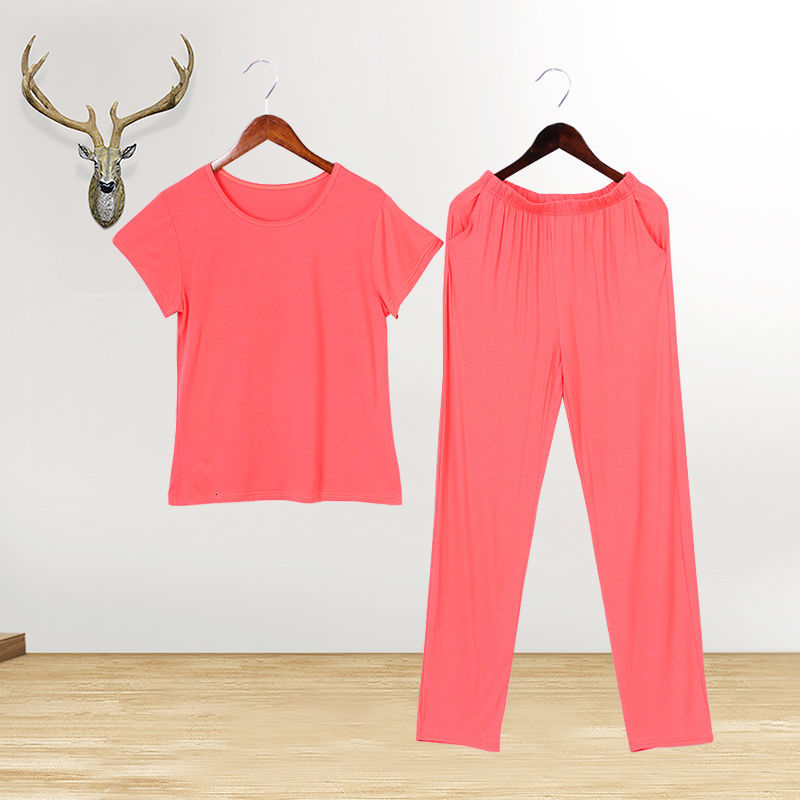 

Women's Sleepwear Modal Cool Pajamas Set Summer 2Piece/Set Sexy Mom Solid Female Thin Pyjama Cotton Stitch Big Size Pjs Home CWPL, Short style 3