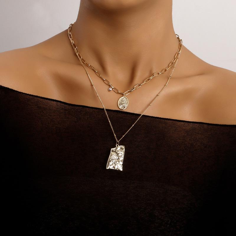 

Pendant Necklaces Vintage Boho Multilayer Choker Geometric Portrait Chain Necklace For Women Hip Hop Gold Color Collar Fashion Jewelry, Silver