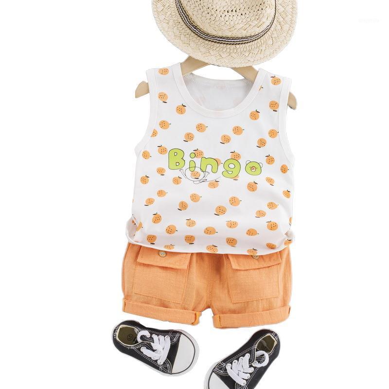 

Kids Printing Sleeveless T-Shirts & Solid Shorts Summer Clothing Set Baby Boys Girls Casual Outfit Sets, White