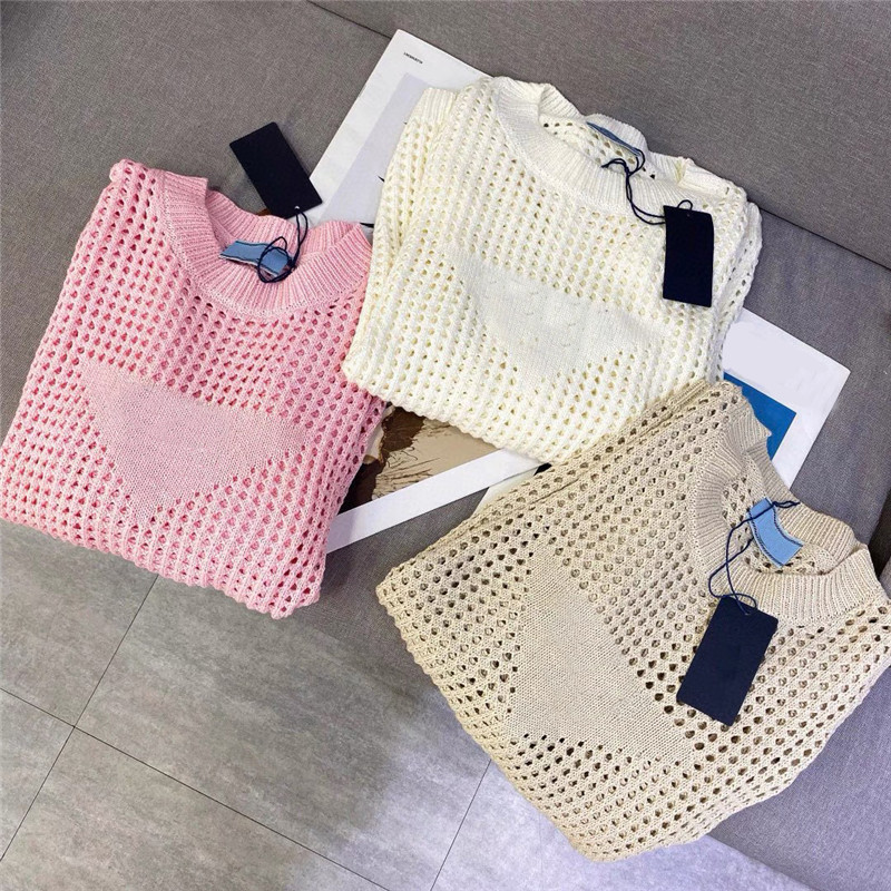 

Sexy Hollow Out Women Sweaters Embroidered Letter Sweater Girl Loose Sweatshirts With Tags Spring Autumn Knitted Pullover, Pink#p