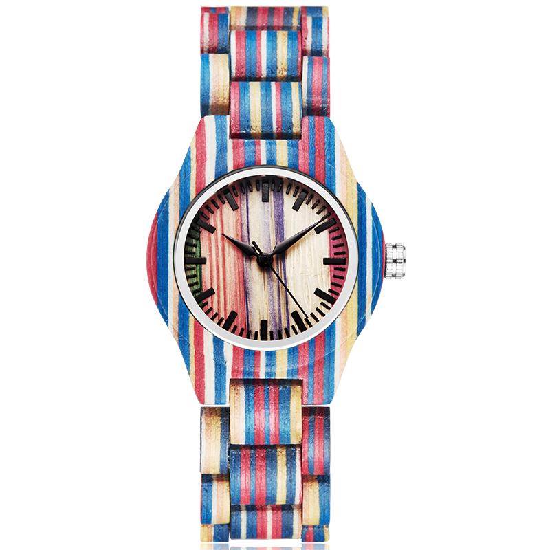 

Bamboo Wood Watch Men Women Couple Watches Colorful Rainbow Color Printing Wooden Wristwatch Male Female Creative Fashion Clock Wristwatches, 1pcs (women)