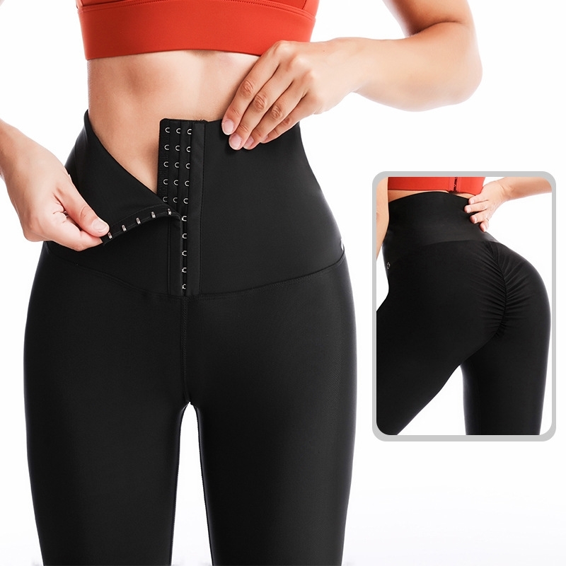 

Button women's high tight sports bodybuilding shaping pants waist hip lifting Yoga Pants, Black