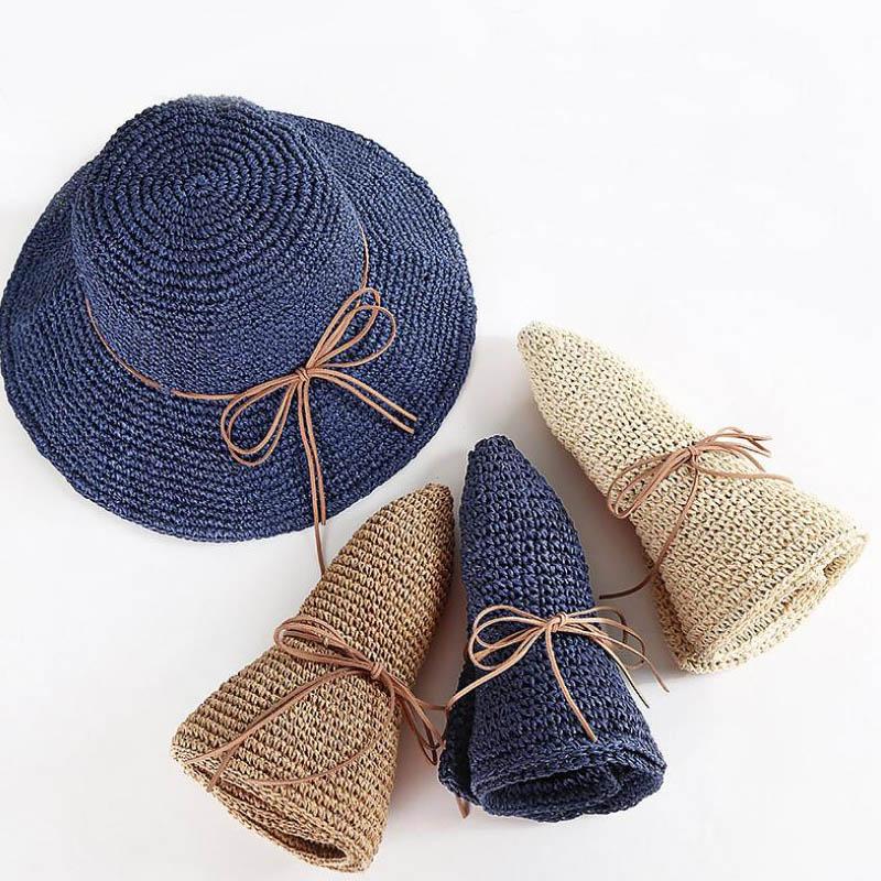 

Berets Simple Women Straw Hats Summer Sun For Lady Folding Beach Adults Female Sunscreen Cap, Brown