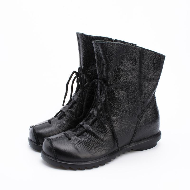 

Fashion Pleated Ankle Boots Women Shoes Woman Plus Size Genuine Leather Spring Autumn Winter Warm Soft Casual, Black