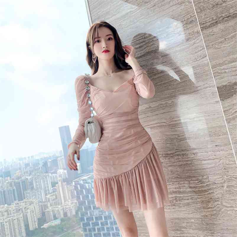 

European and American women' sexy mesh fishtail dress 210603, Pink