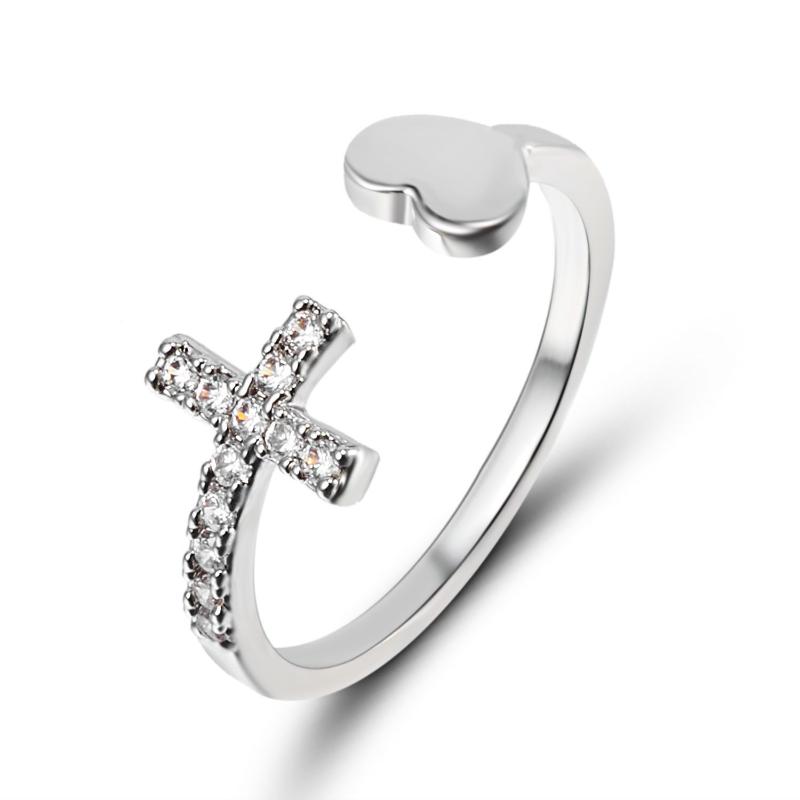 

wedding rings vintage diamond cross peach heart open ring adjustable women's christian jewelry luxury holiday banquet accessories gifts, Slivery;golden