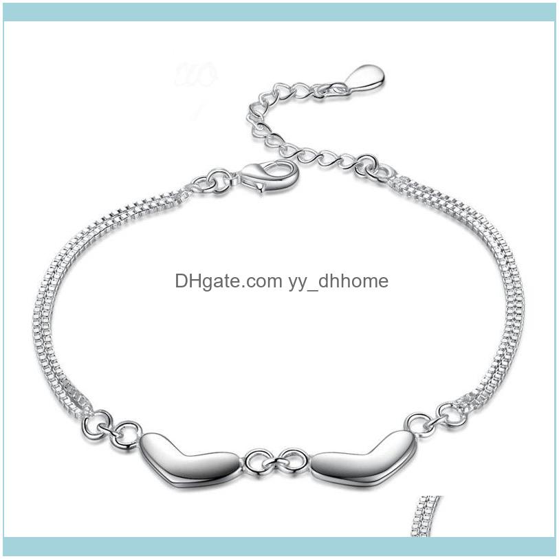 

Link, Bracelets Jewelrylink, Chain Double Heart Women Bracelet Bangle Sier Color Double-Deck Box Trendy Cuff Jewelry Gift Extension Drop Del