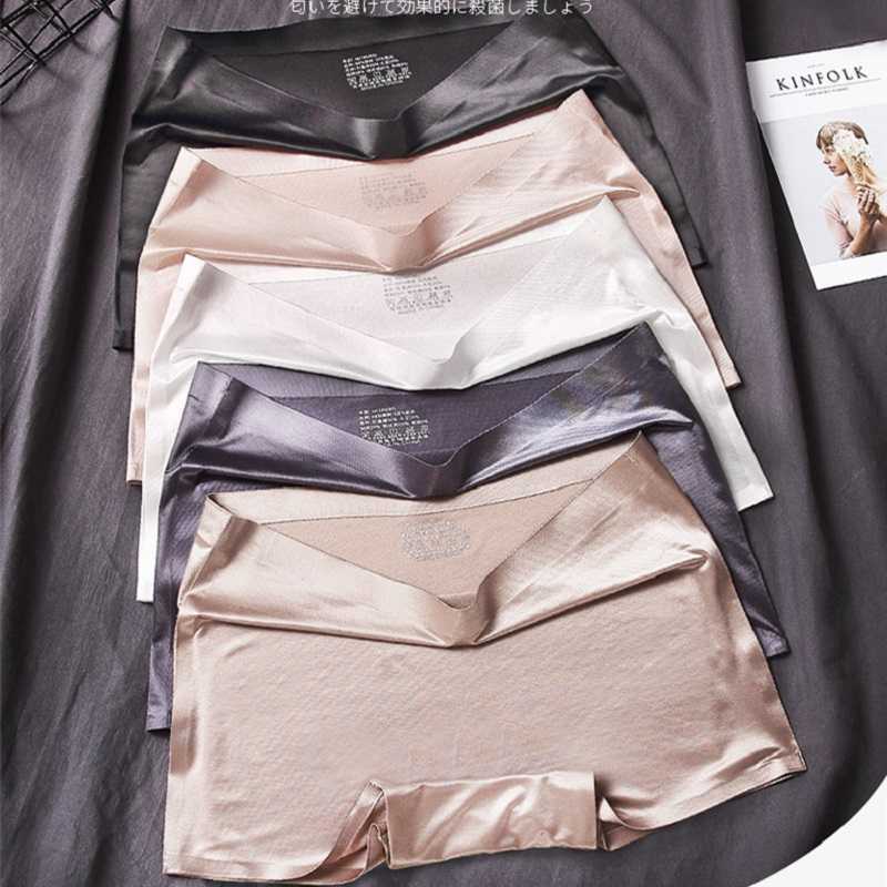 

Panties for Women Nylon Boyshort Female Underwear Lingerie Mid Waist Lady Short Pants Solid color 4 pieces Sexy Ice Silk Boxer 210720