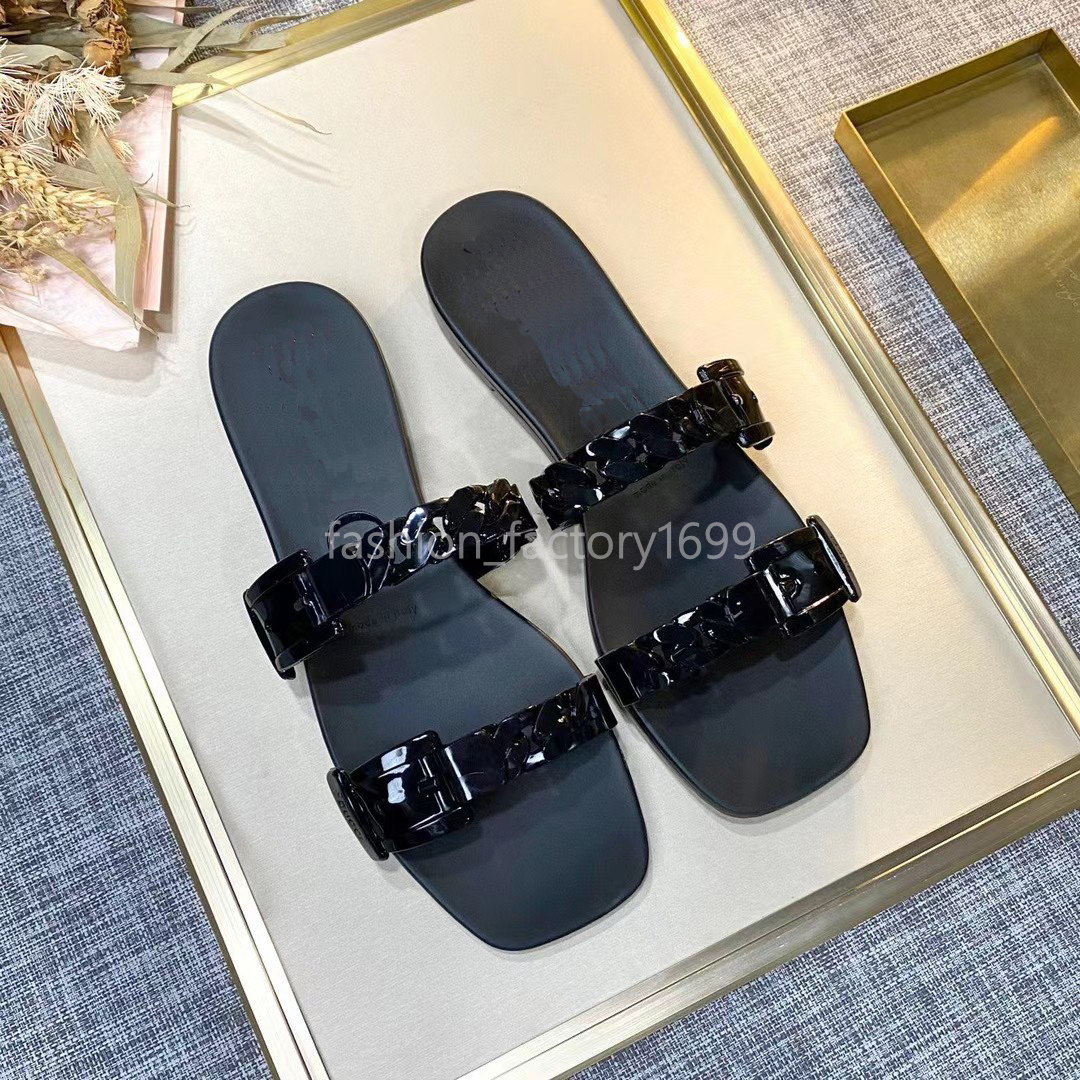 

2021 Brand Women sandals High quality Designer lady slippers summer outdoor fashion Plastic chain jelly slipper luxury Genuine Leather Casual Flat beach shoes, Dark brown