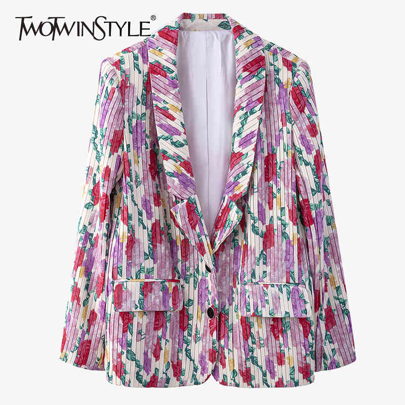 

Vintage Print Floral Blazer For Women Notched Long Sleeve Casual Pleated Straight Blazers Female Spring Fashion 210524, Aspicture