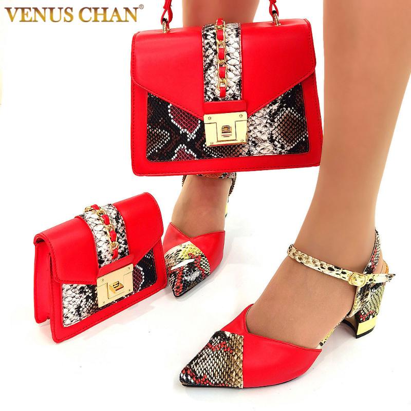

Dress Shoes 2021 African Selling Special Sexy Snake Print Pointed Toe Ladies Sandals Matching Three-piece Women And Bag Set, Black